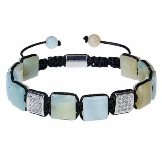 Chambhala Flatstone ArmbÅnd , Amazonite  - Justerbare - Natural Stone