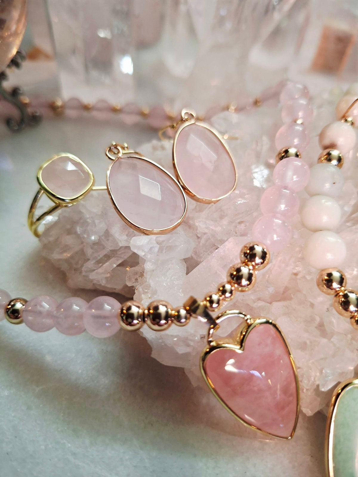Micci Design Jewelry Pack, Gold Electroplated ( Rose Quartz, Green Amazonite, Fluorite )