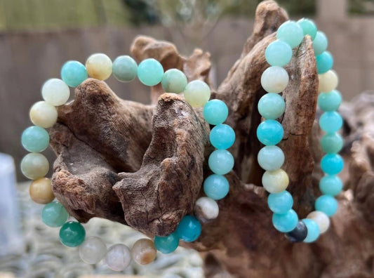 Enkelt og fleksibelt 8mm steinarmbånd, Blue Caribbean Calcite