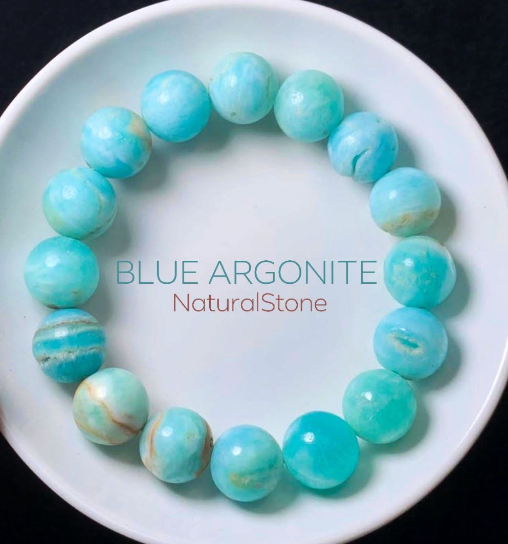 Handmade Exclusive Blue Aragonite Beaded Bracelet - Stretchy Crystal Jewelry, 8mm size