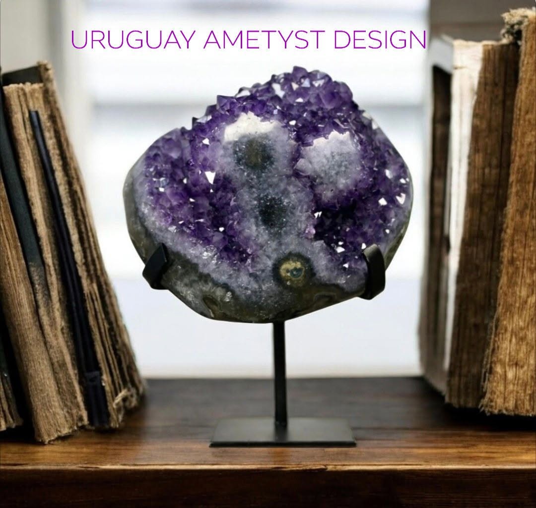 Natural Deep Purple Uruguay Amethyst Cluster on Metal Stand - MWS3310, 19x15cm w/stand - 2.67kg