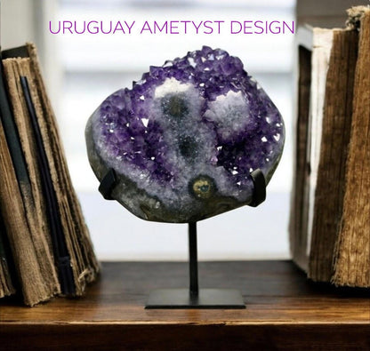 Natural Deep Purple Uruguay Amethyst Cluster on Metal Stand - MWS3310, 19x15cm w/stand - 2.67kg