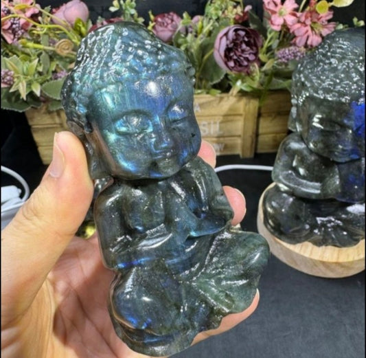 Vakker, hÅndlaget Buddha 15cm Labradorite, Large