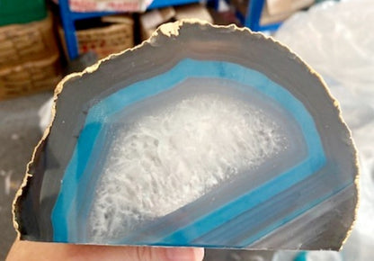 Supervakker XL Agat Geode Telys borddekorasjon, Aqua Blue - 24k Gold Electroplated