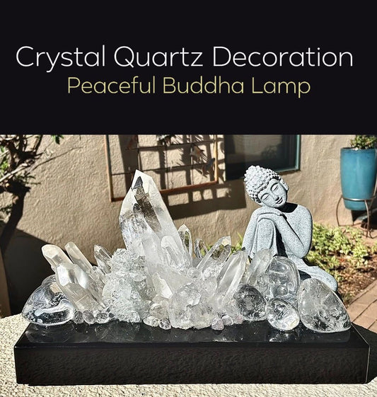 Fantastisk håndlaget Peaceful BUDDHA Quartz Krystall Lampedekorasjon med vario ledlys ,“ ILLUMINATED STILLNESS AND PEACEFUL ENERGY”