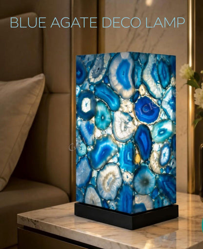 Exclusive handmade Blue Agate Coaster Crystal Ledlamp / Luxury Home Décor , 20x10cm