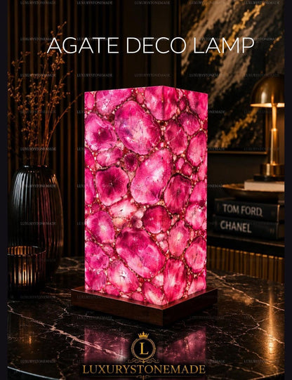Exclusive handmade Pink Agate Coaster Crystal Ledlamp / Luxury Home Décor , 20x10cm