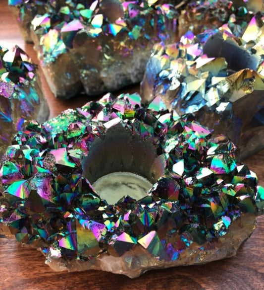 Large Brazilian Rainbow Titan Aura Cluster Quartz Telight - Candle Holder, ca. 1000gram - 18x16cm