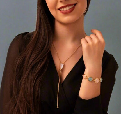 New 2025 Brazil Gem Friendship 18K Gold Plated Sky Blue AGATE (Pearlized) Bracelet