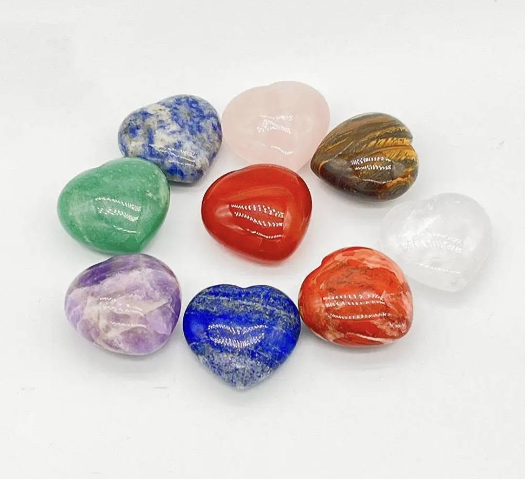 Nytt 9 Chakra Heart Set, Medium Size - 30mm Hjertestener