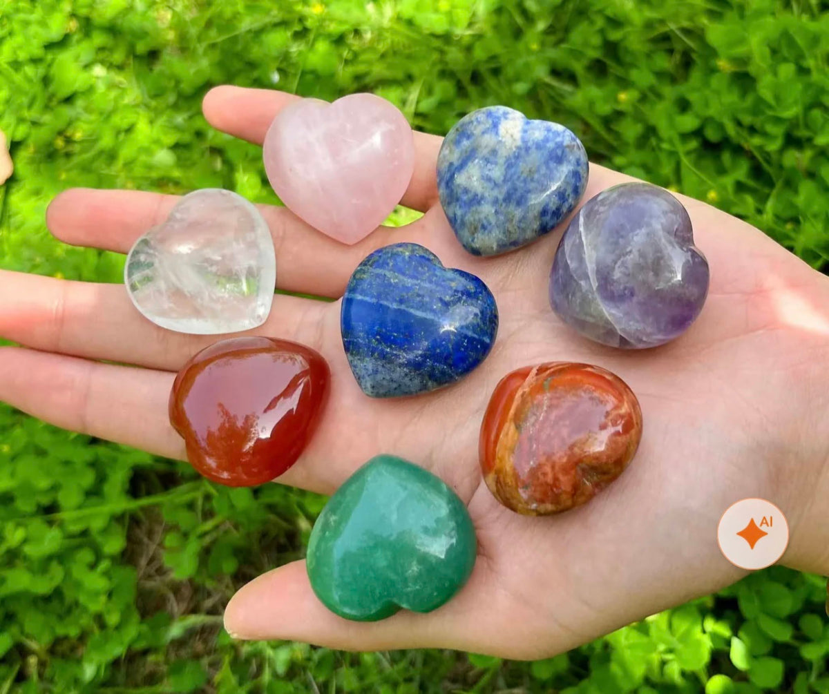 Nytt 9 Chakra Heart Set, Medium Size - 30mm Hjertestener
