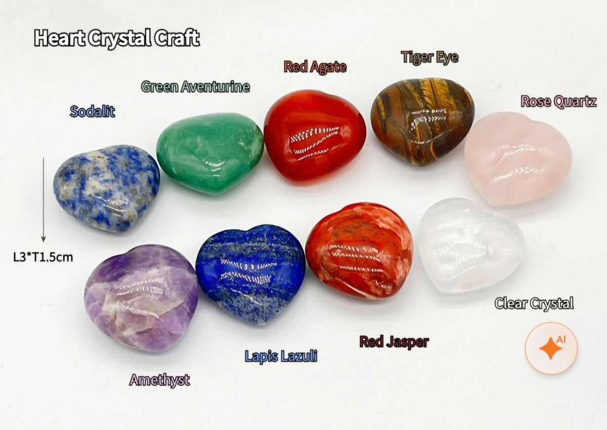 Nytt 9 Chakra Heart Set, Medium Size - 30mm Hjertestener