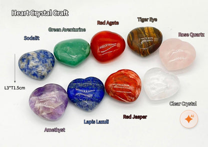 Nytt 9 Chakra Heart Set, Medium Size - 30mm Hjertestener