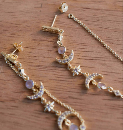 CILA "BLAIR" Earrings w/ Rose Quartz , Zirconia Stones, 18K Goldplated