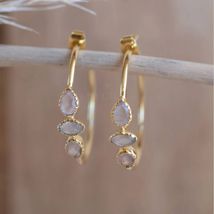 CILA "Little YEDA" Earrings w/ Moonstone, Rose Quartz Stones, 18K Goldplated