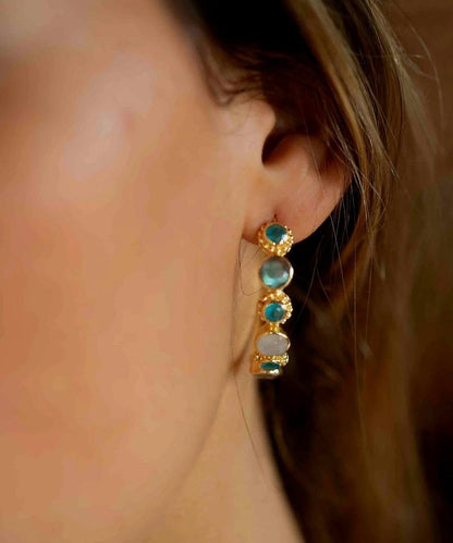 CILA "Melissa" Earrings w/ Labradorite , Green Dyed Quartz, Moonstone, 18K Goldplated