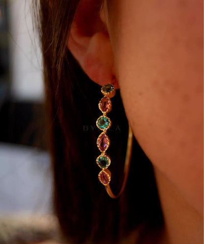CILA " KAIA " Design Tourmaline Hydro Earrings , 18K Goldplated
