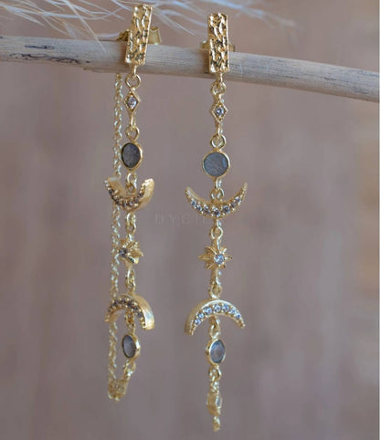 CILA "BLAIR" Earrings w/ Labradorite , Zirconia Stones, 18K Goldplated