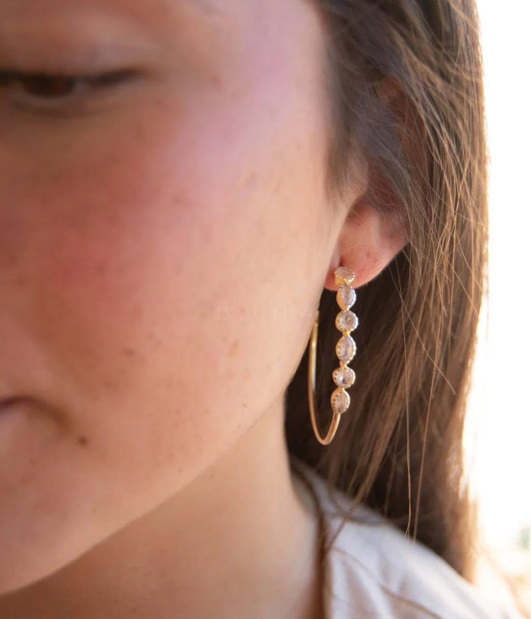 CILA " KAIA " Design Rose Quartz Earrings , 18K Goldplated