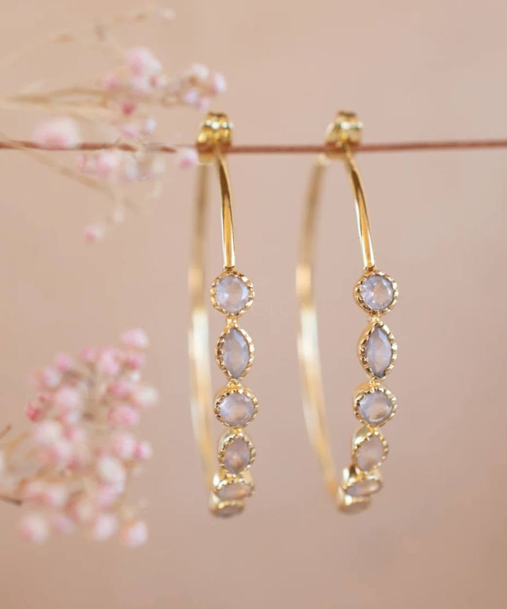 CILA " KAIA " Design Rose Quartz Earrings , 18K Goldplated