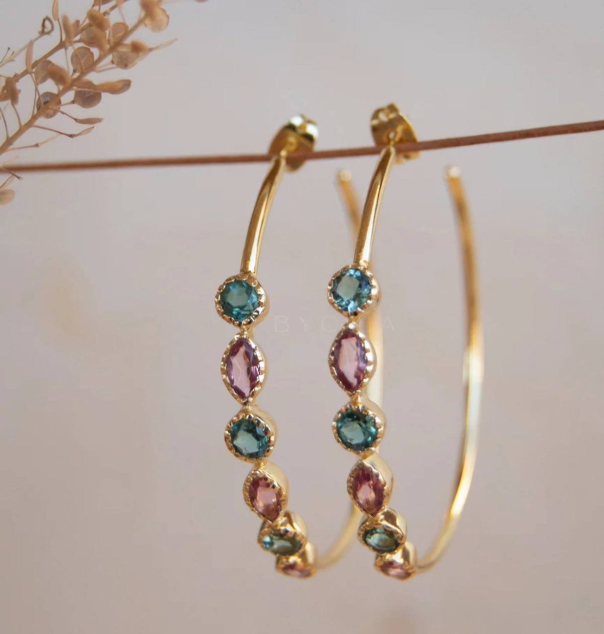 CILA " KAIA " Design Tourmaline Hydro Earrings , 18K Goldplated