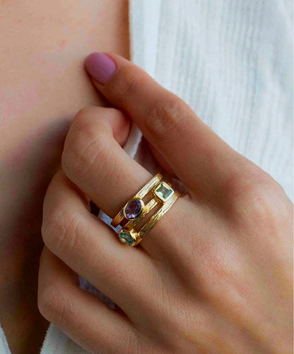 New and beautiful Cila "JOYNE" Designring,& Gold Plated 18K - Ametyst, Peridot, Blue Topaz Hydro ( Lab Created )