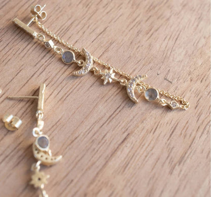 CILA "BLAIR" Earrings w/ Labradorite , Zirconia Stones, 18K Goldplated