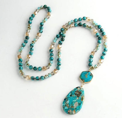 NEW LONG BOHEMIAN JASPER MALAKJEDE ( 80cm ) w/ Oval Pendant