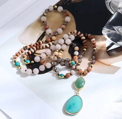 NEW LONG BOHEMIAN AMAZONITE MALAKJEDE ( 80cm ) w/ Oval Pendant