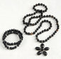 NEW LONG BOHEMIAN AGATE MALAKJEDE + ARMBÅND ( 80cm ) w/Flower, Black