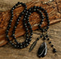 NEW LONG BOHEMIAN BLACK AGATE MALAKJEDE ( 80cm ) w/ Oval Pendant