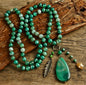 NEW LONG BOHEMIAN GREEN AGATE MALAKJEDE ( 80cm ) w/ Oval Pendant
