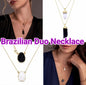 Kampanje Brazilian Duo Necklace - doble stenanheng, 18K Goldplated , Clear Quartz/Selenite og Sort Turmaline + Bonusgave - Sort Turmaline Ring