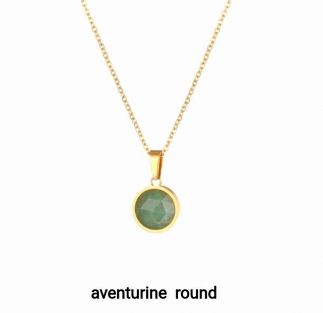 NEW MICCI JEWELRY NATURAL STONE NECKLACES, 45cm , Gold Elecrtroplated, Green Aventurine Quartz 16mm Round