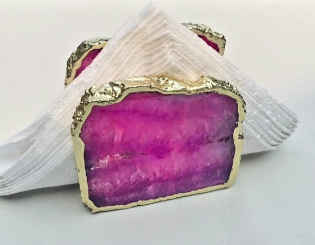 HÅndlagede 12mm Rosa AGAT serviettholder med gullbelagt kant ( Gold Electroplated ), rommer ca. 20 servietter