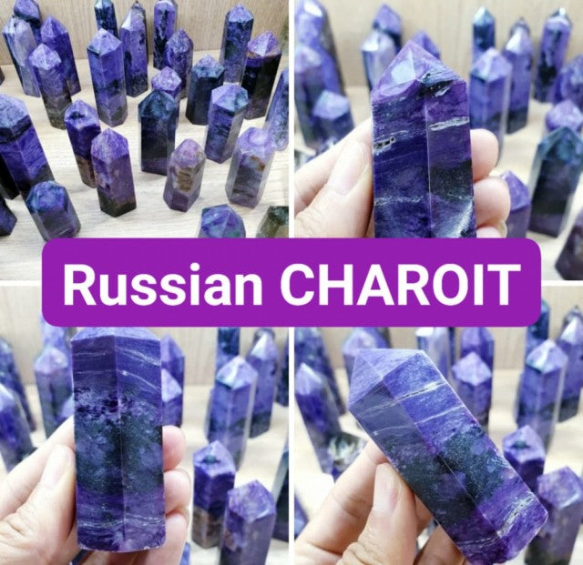 Nydelige, eksklusive og sjeldne 50 - 70mm Charoit TÅrnkrystaller fra Sibir i Russland..
