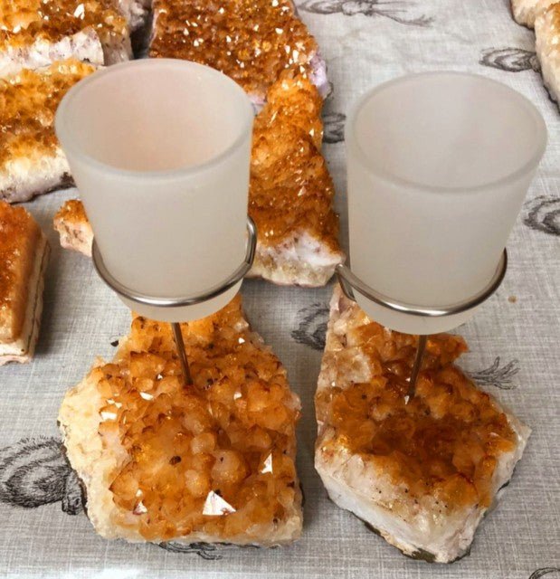 Premium A Grade Citrine ( Heated ) Cluster Druzy Candle / 1 Cup Tealight Holders – 750g – W10xH17cm