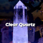 Nye Large Clear Quartz Tower " Himalaya Rainbow Design " inkl. led trebase, ca. 15 - 16cm , 600 - 700gram, High Quality