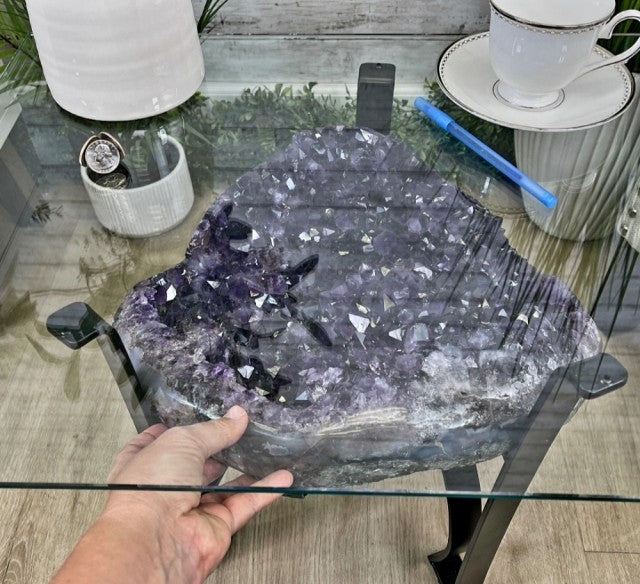 Extra Plus Geode Sofa Table Metal Frame Table w/Druzy big Cluster, 34kg, 42x30x20cm