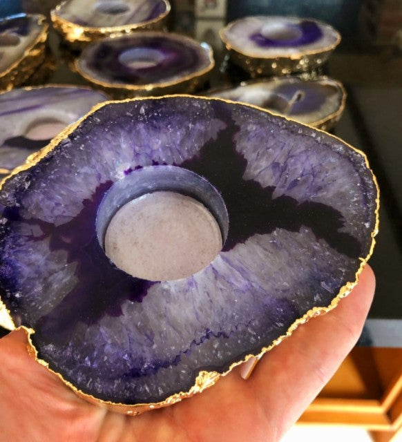 Brazilian Purple  Agat Coaster Telys dekorasjon Gold Electroplated, LARGE