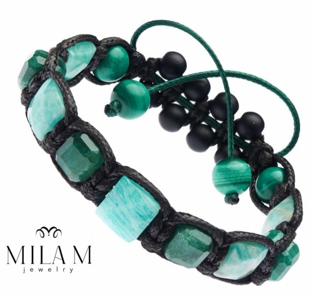 New 2025 Design / Trendy og Exclusivt Shambhala ArmbÅnd ,  Amazonite Malachite gemstone Flat beads. Green Fuchsite,