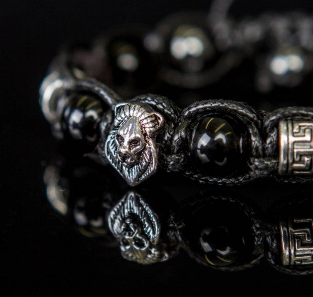 MÅNEDENS UTVALGTE / Trendy og Exclusivt Shambhala Lion ArmbÅnd , Black Onyx, Lavasten, Hematite,  unisex og justerbare.