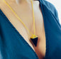 Nytt Sort Obsidian triangel pendelanheng med kjede, Gold Electroplated