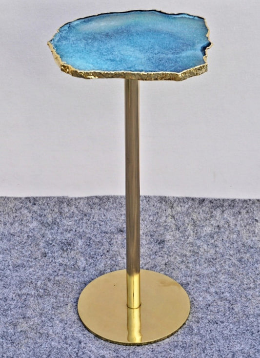 BlÅ/Hvit Agat kaffebord med gulldecorert kant og avtagbare ben, ca. 28x18cm