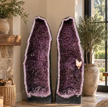 Very Tall Amethyst Crystal Geode PAIR 735 & 736 Premium Queen Grade 119kg each – H121xW37xD31cm