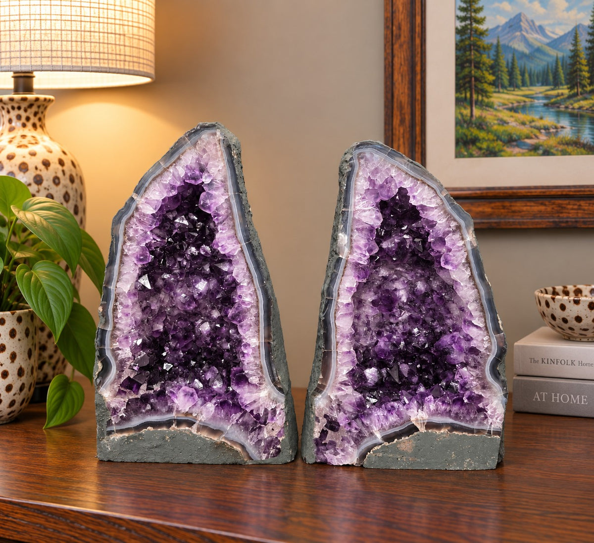 Amethyst Crystal Geode PAIR 1185 &amp; 1186 Premium Queen Grade 16kg each – 32kg in total H39xW24xD17cm