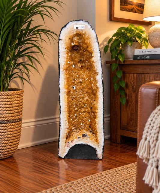 Vakker Druzy Citrin Geode / Grotte fra Brasil, ca. 26.6kg og 54x26x22cm høy