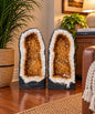 Tall Citrine Geode PAIR 453 &amp; 454 Crystal Cluster Druzy Premium Grade 19kg each H45xW23xD18cm