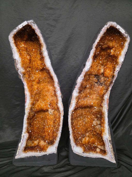 Tall Citrine Geode PAIR 550-551 Crystal Cluster Druzy Premium Grade 34kg each H74xW25xD19cm