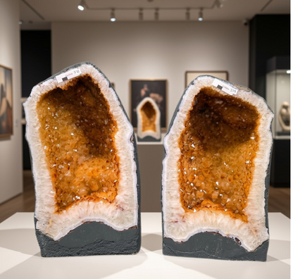 Citrine Geode PAIR 578 & 579 Crystal Cluster Druzy Premium Grade 13kg each H36xW19xD12cm